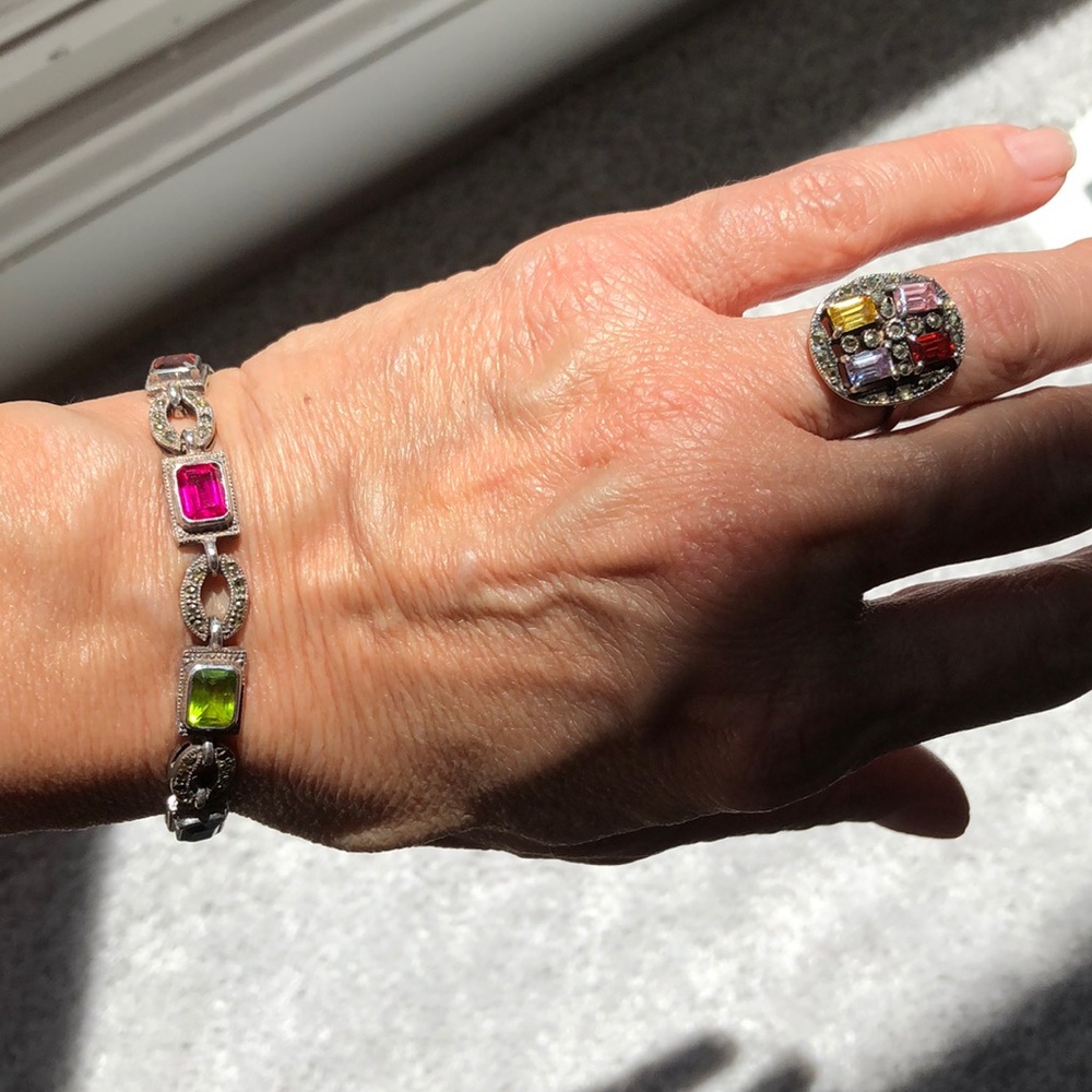 Sterling silver, marcasite, semi precious stones